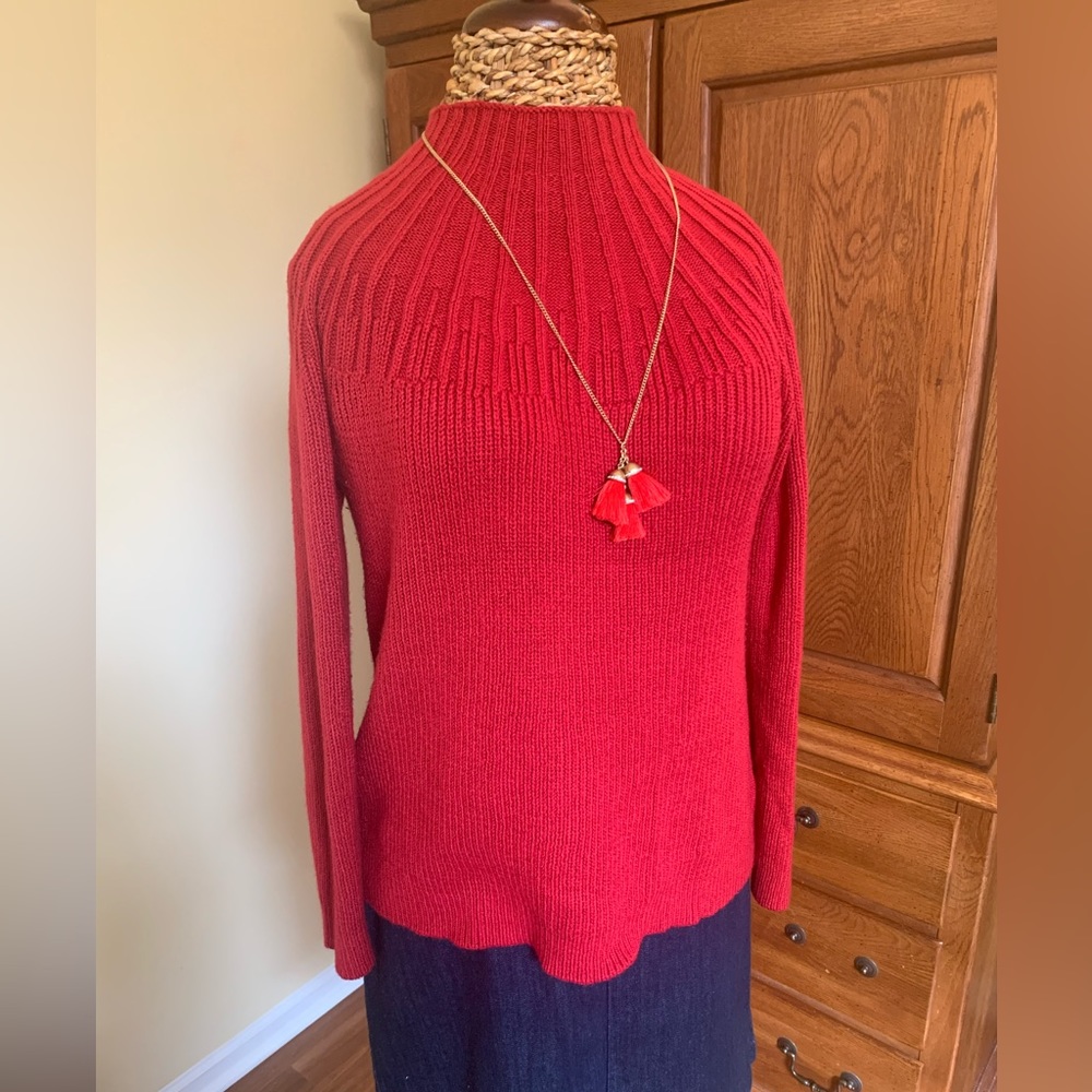 J. Jill red mock neck fair isle sweater